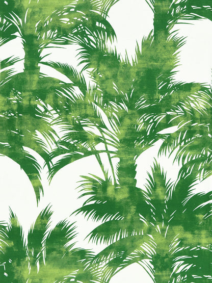 Watercolor-style green palm leaf motif; tropical botanical print with overlapping fronds.
