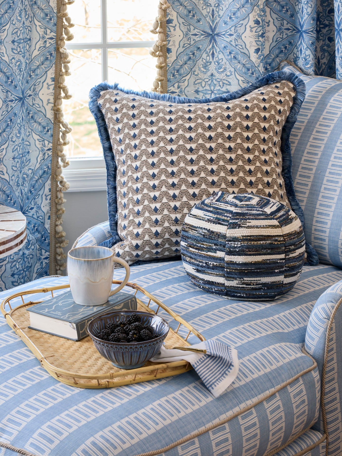 SCALAMANDRE  LARK STRIPE FABRIC BLUEBELL   - GW 000327245 NEW SKU # GW272450003