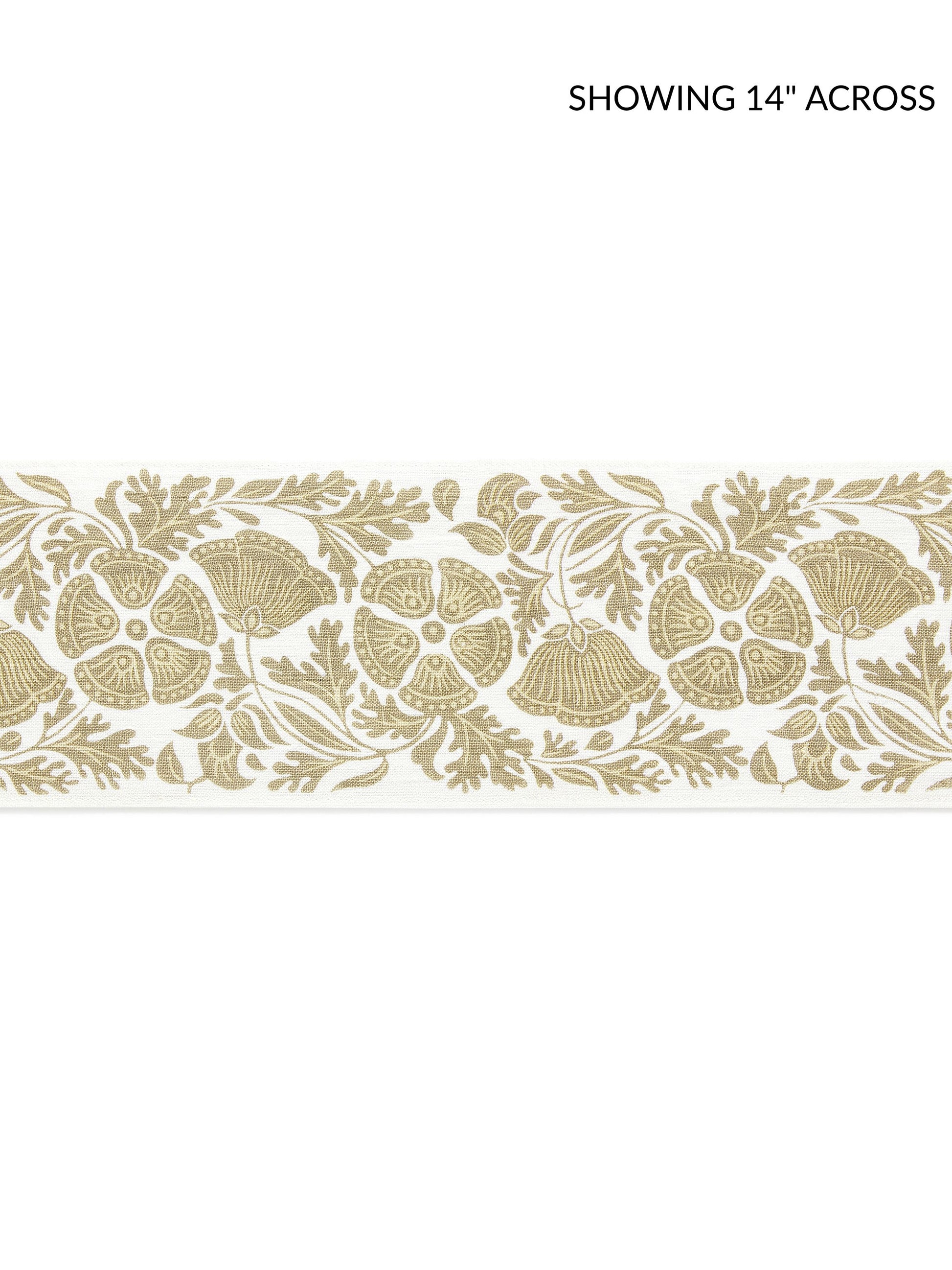 Gold wheat-field print on white background; decorative fabric tape.