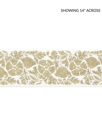 Gold wheat-field print on white background; decorative fabric tape.