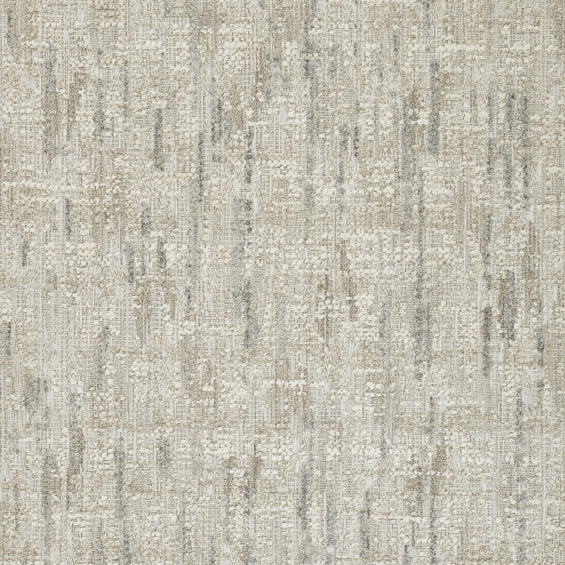 Rectangular area rug in gray & beige with distressed abstract geometric pattern; soft textured weave.