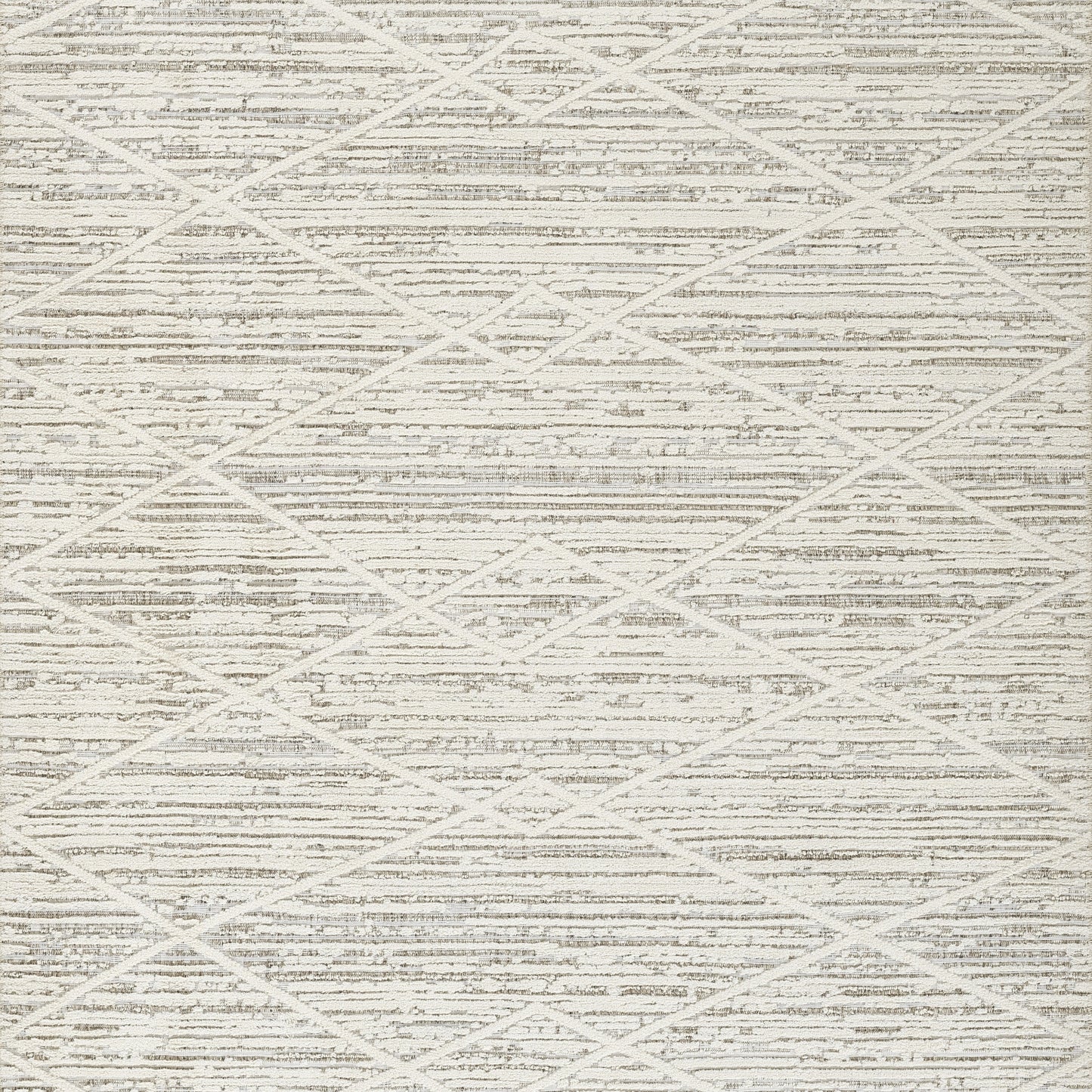 Ivory-beige rug with subtle diamond lattice pattern, woven flat-weave texture; neutral, modern home decor.