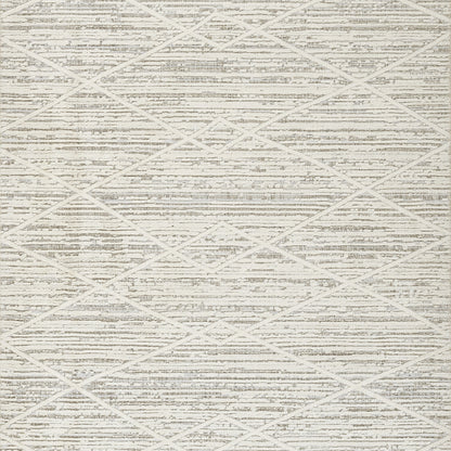 Ivory-beige rug with subtle diamond lattice pattern, woven flat-weave texture; neutral, modern home decor.