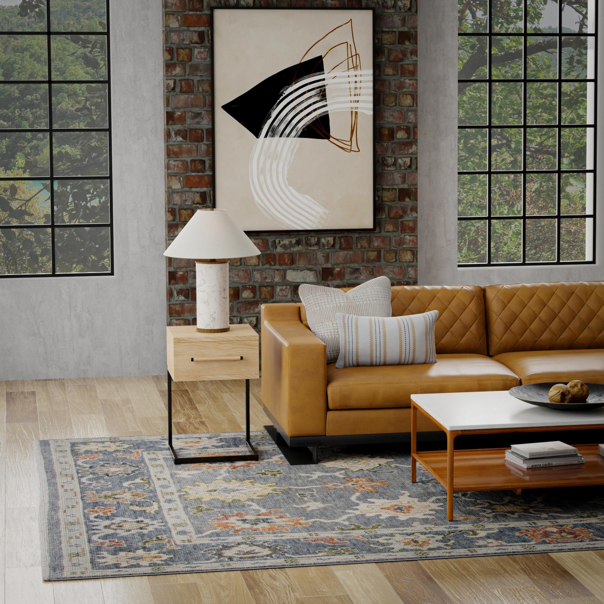 Traditional rug with a neutral-toned pattern, 8' x 10'.