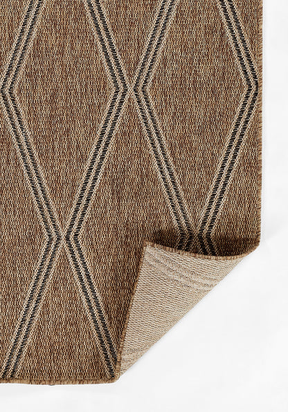 Natural brown jute runner with cream-black geometric diamond trellis pattern; textured, woven; 3' x 8'.