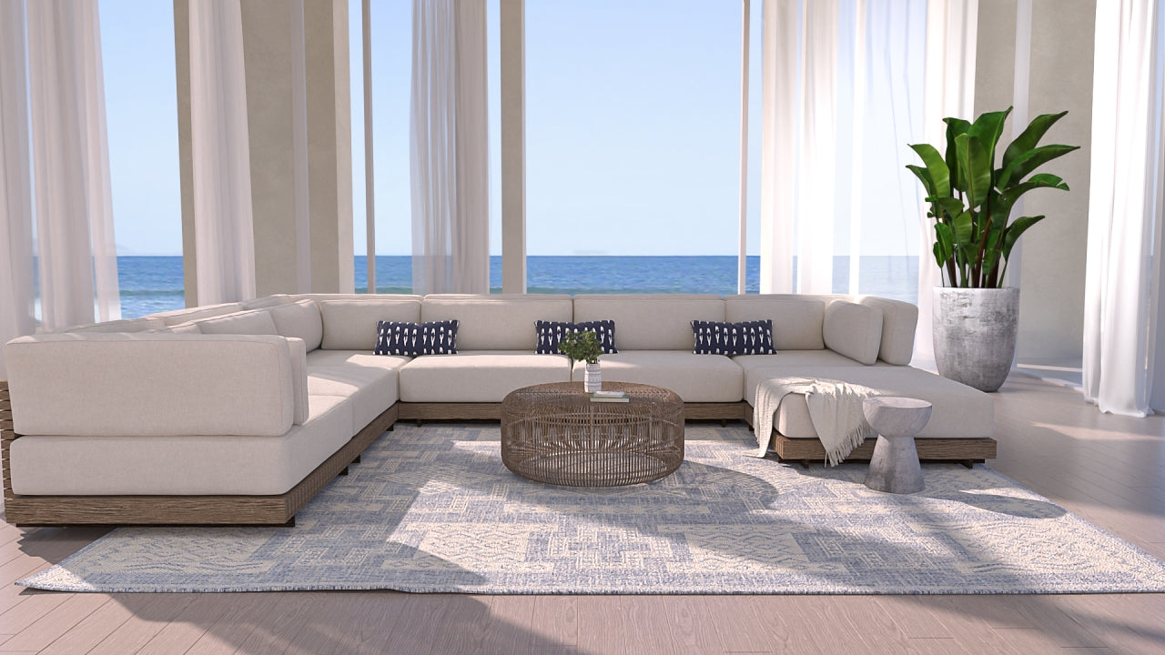 Beige area rug, 4' x 6'.