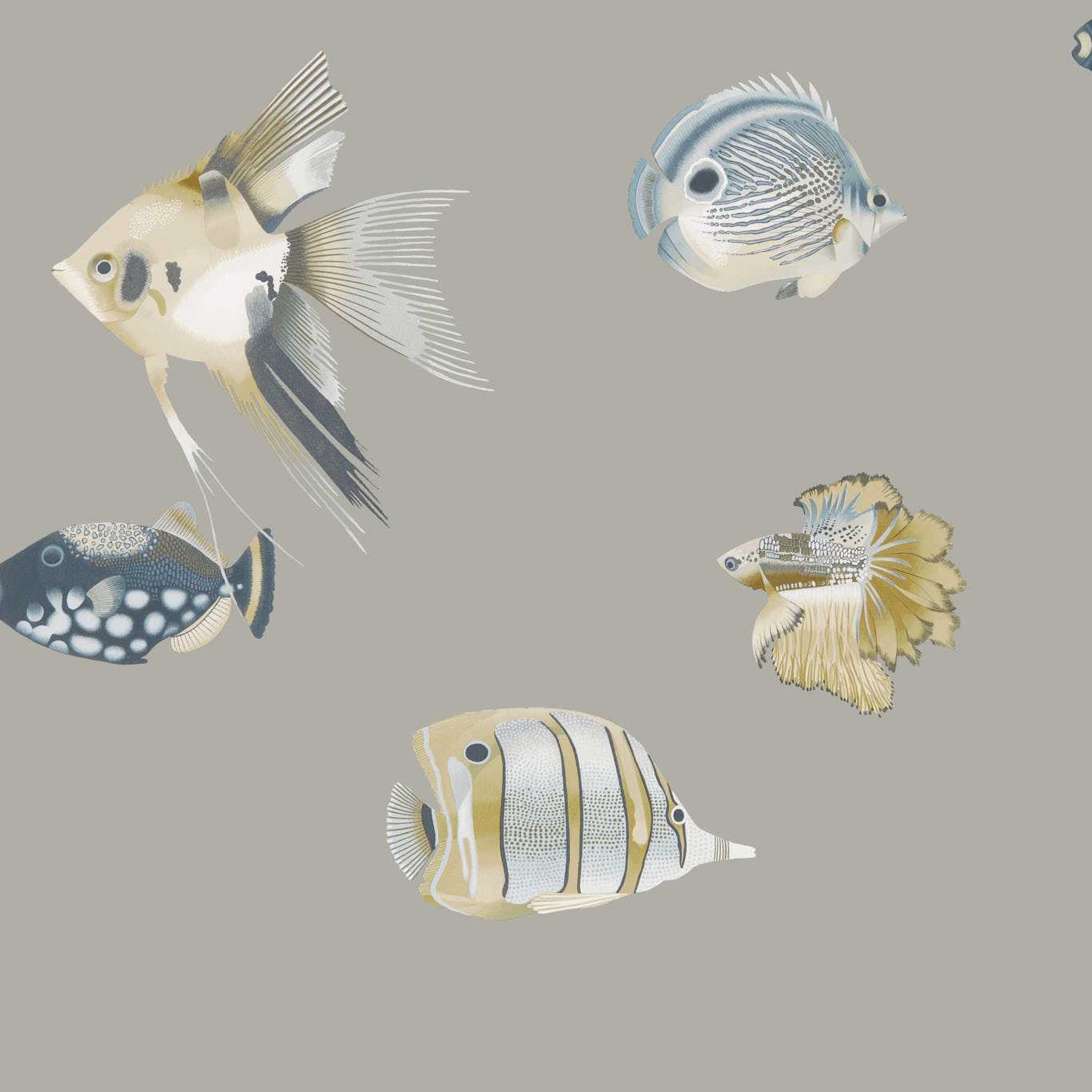 HARLEQUIN Kamanu  Wallpaper Animals Graphite,Mustard  Gravure Printed Wallpaper - HANZ111646