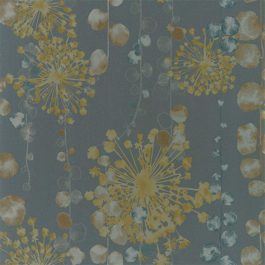 HARLEQUIN Moku Wallpaper Contemporary, Floral Graphite,Mustard  Gravure Printed Wallpaper - HANZ111650