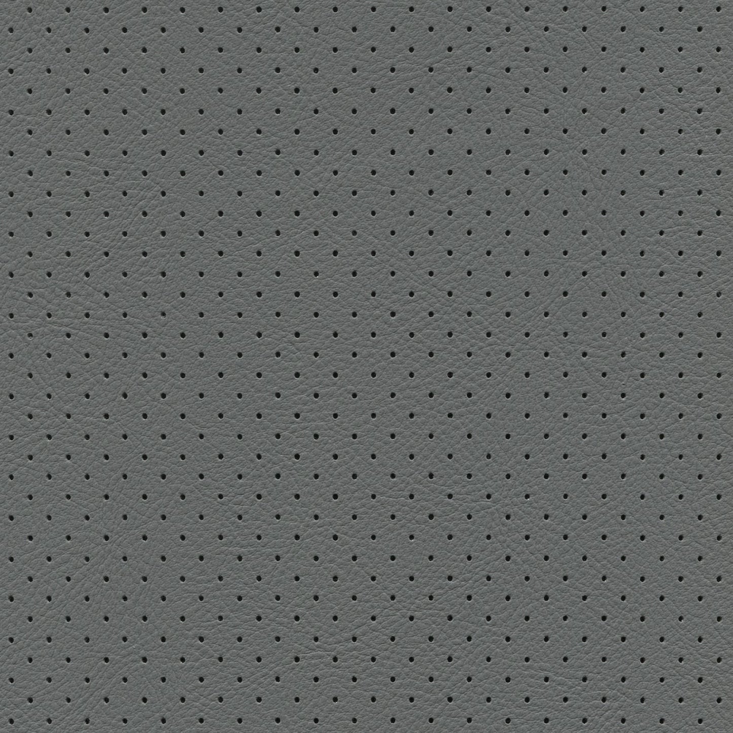 Gray perforated leather surface with tiny uniform holes, suitable for car seats or upholstery.