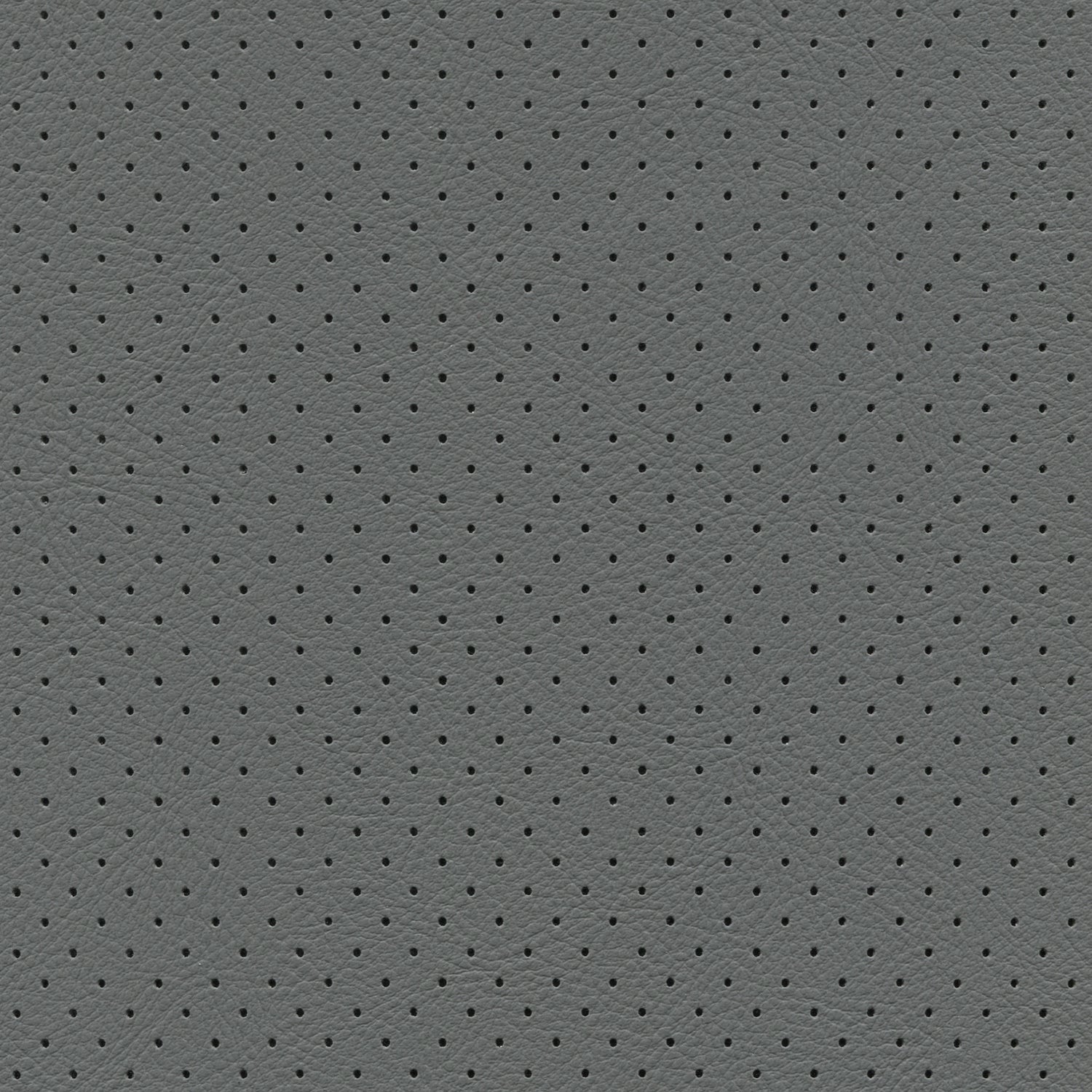 Gray perforated leather surface with tiny uniform holes, suitable for car seats or upholstery.