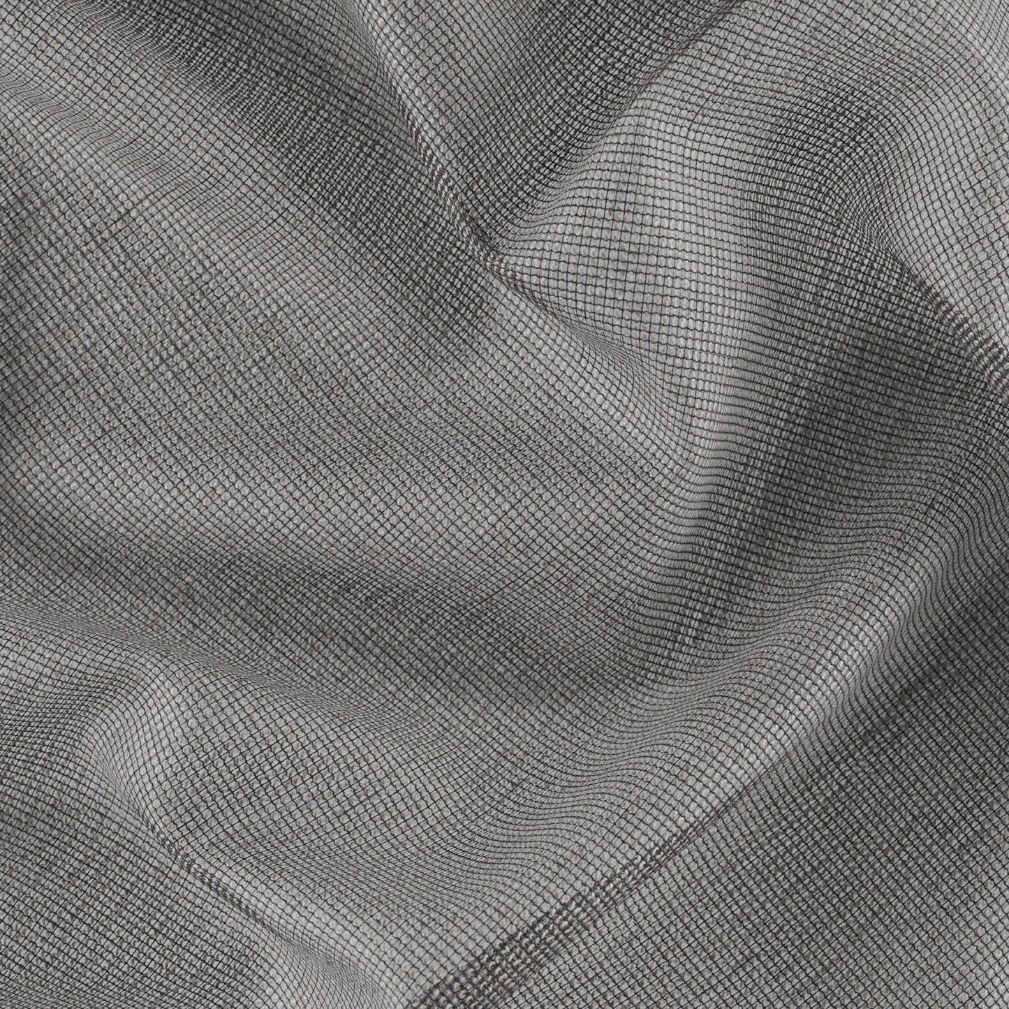 Grey fabric with a fine square grid pattern, soft drape and subtle woven texture.