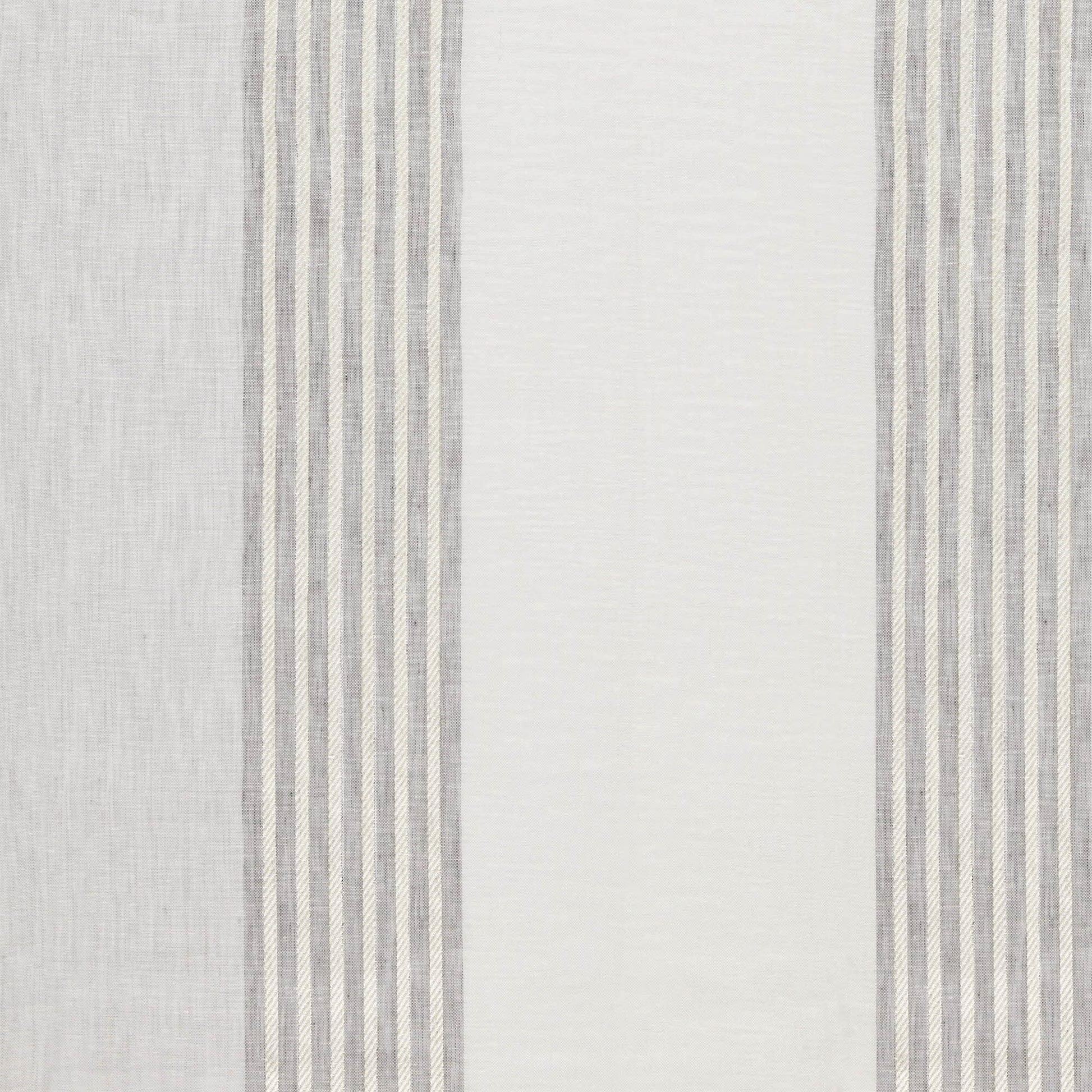 Ivory center panel framed by narrow beige vertical stripes; linen-look fabric, versatile for curtains or table runners.