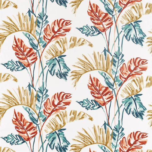 HARLEQUIN Toshiko Fabric Leaves , Trees Paprika , Teal , Olive   - HATL120791