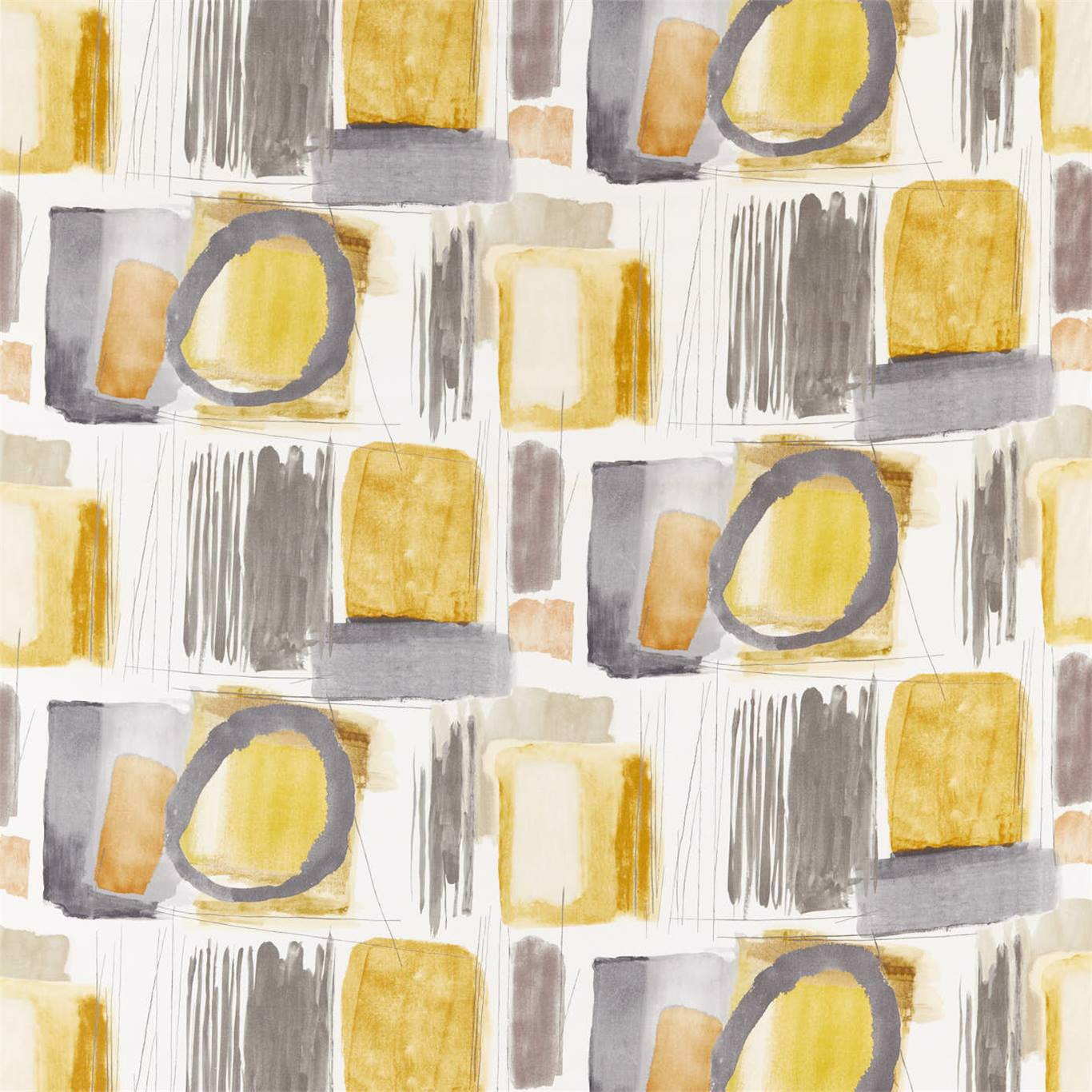 HARLEQUIN Kanjiro Fabric Abstract , Graphic Ochre , Charcoal , Stone   - HATL120808