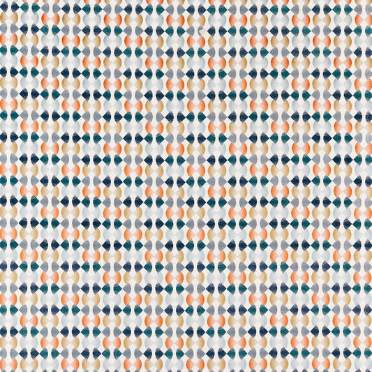 HARLEQUIN Maiolica Fabric Geometric Paprika,Teal,Ochre   - HATL132880