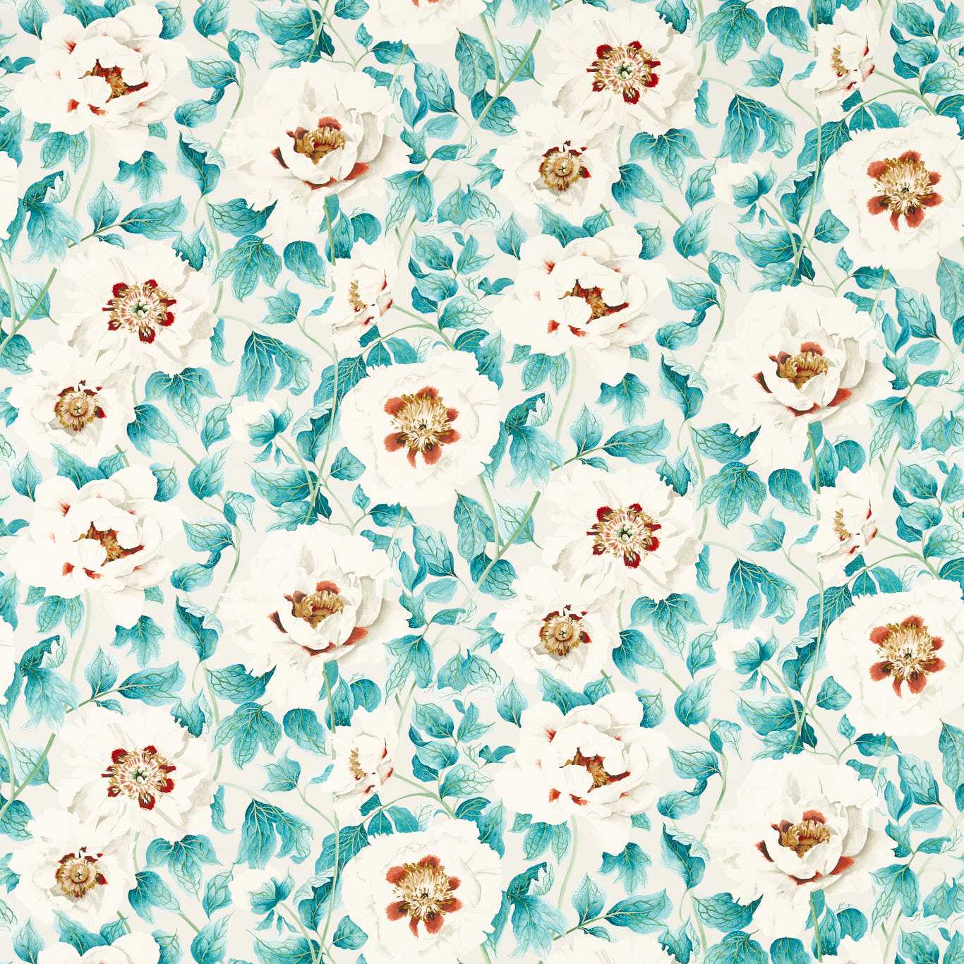 HARLEQUIN Florent Fabric Contemporary, Floral Hempseed, Lagoon,Rosehip   - HC4F121156