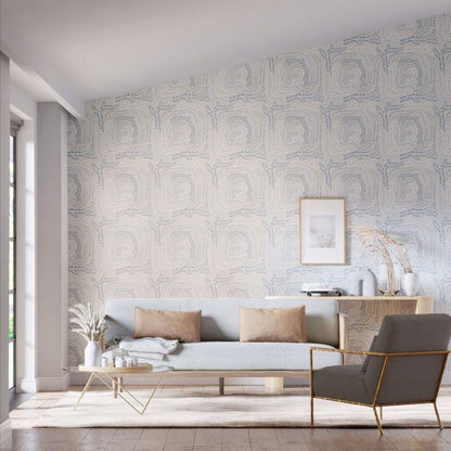Harlequin Fayola HC4W113020 Celestial/FirstLight wallpaper with stylized sprigs and delicate leaves botanical pattern for luxury interiors.