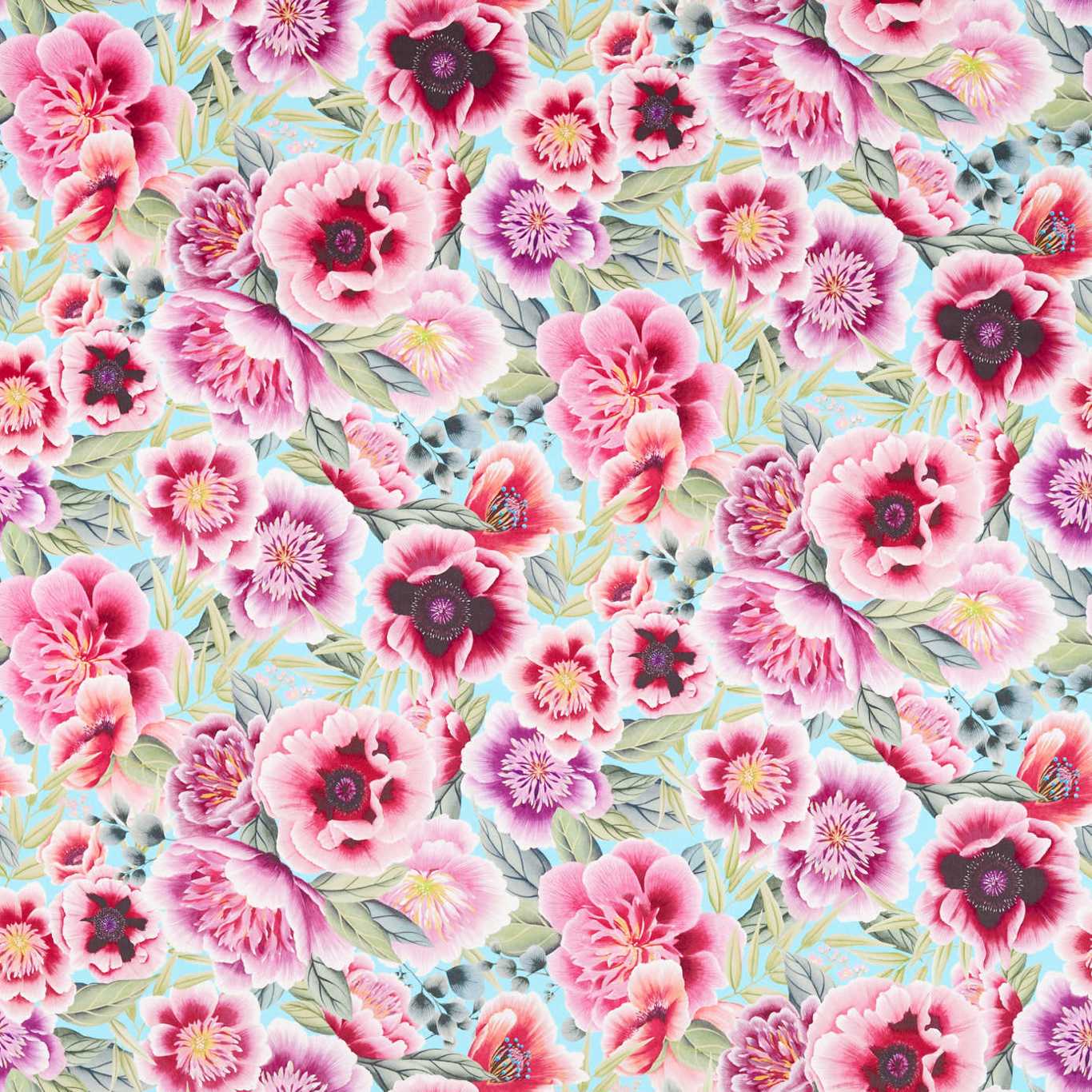 HARLEQUIN Marsha Fabric Contemporary, Floral Aqua,Peony,Magenta   - HDHP121108