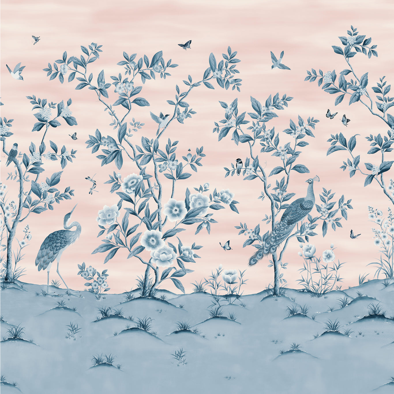 HARLEQUIN Florence Wallpaper Leaves , Trees Powder, China Blue  Digital Printed Wallpaper Wide Width - HDHW112890