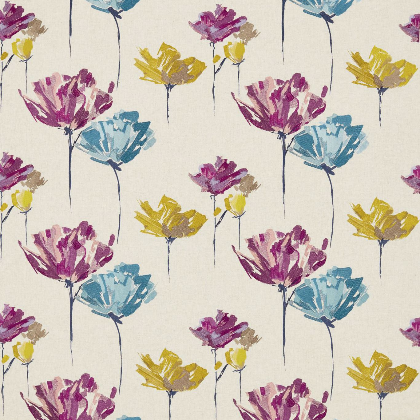 HARLEQUIN Pennello Fabric Contemporary, Floral Damson,Lime,Denim   - HFAU131843