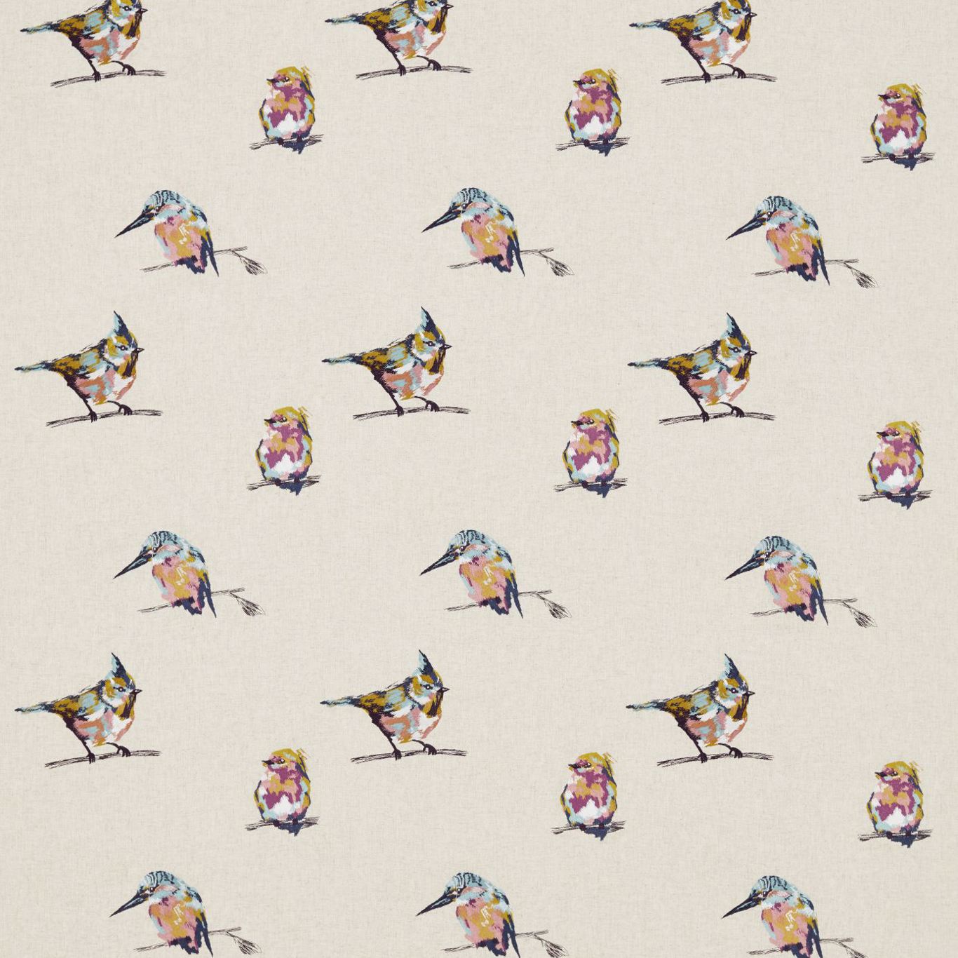 HARLEQUIN OUTLET Persico Embroidery Fabric Birds Damson,Lime,Plum   - HFAU131848