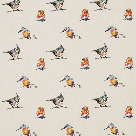 HARLEQUIN Persico Embroidery Fabric Birds Mandarin,Aurora,Sage   - HFAU131849