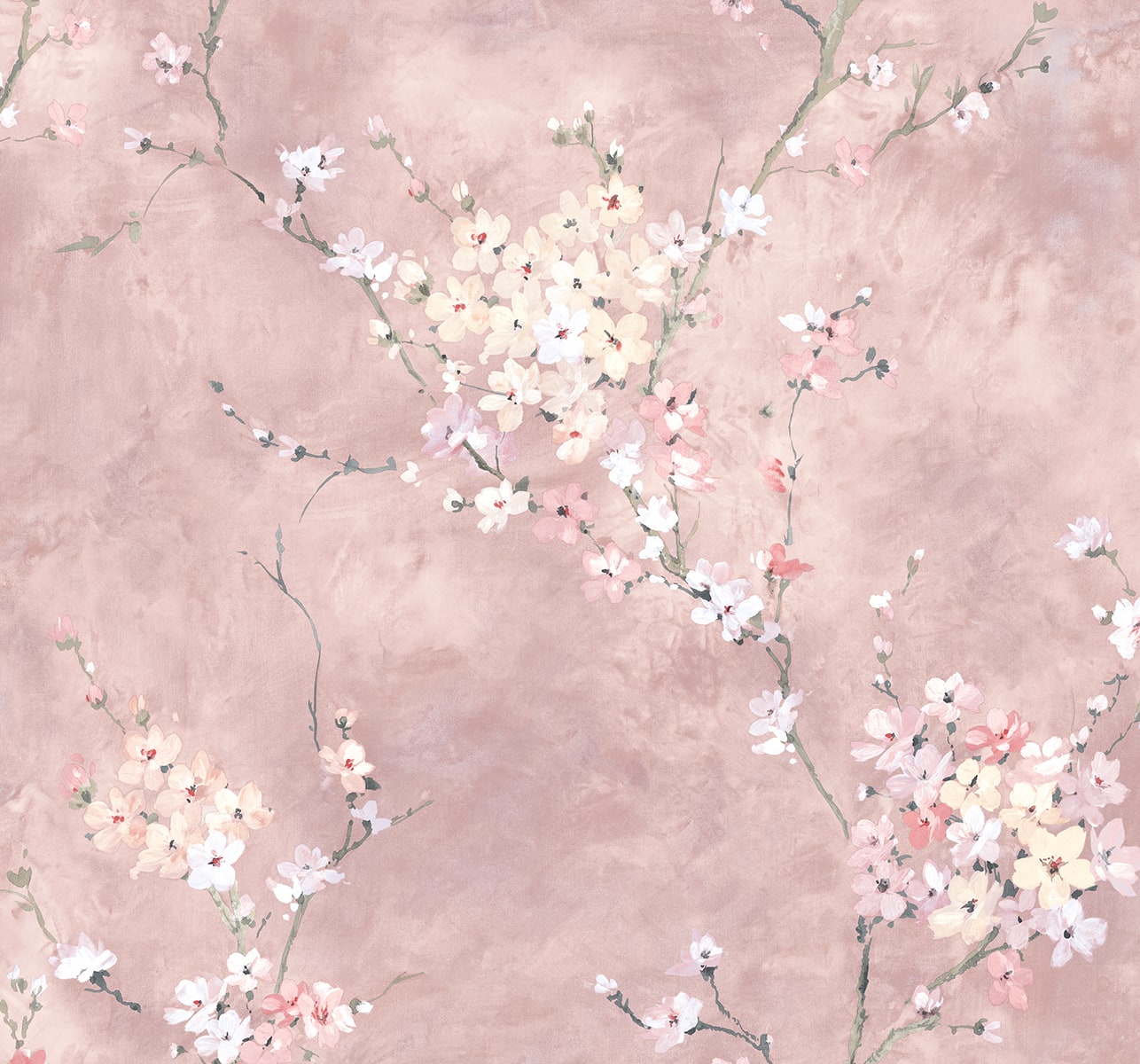 Harry & Grace Harry & Grace Peel and Stick Floral Blossom Floral Transitional Pink Satin Sidewall - HG11801