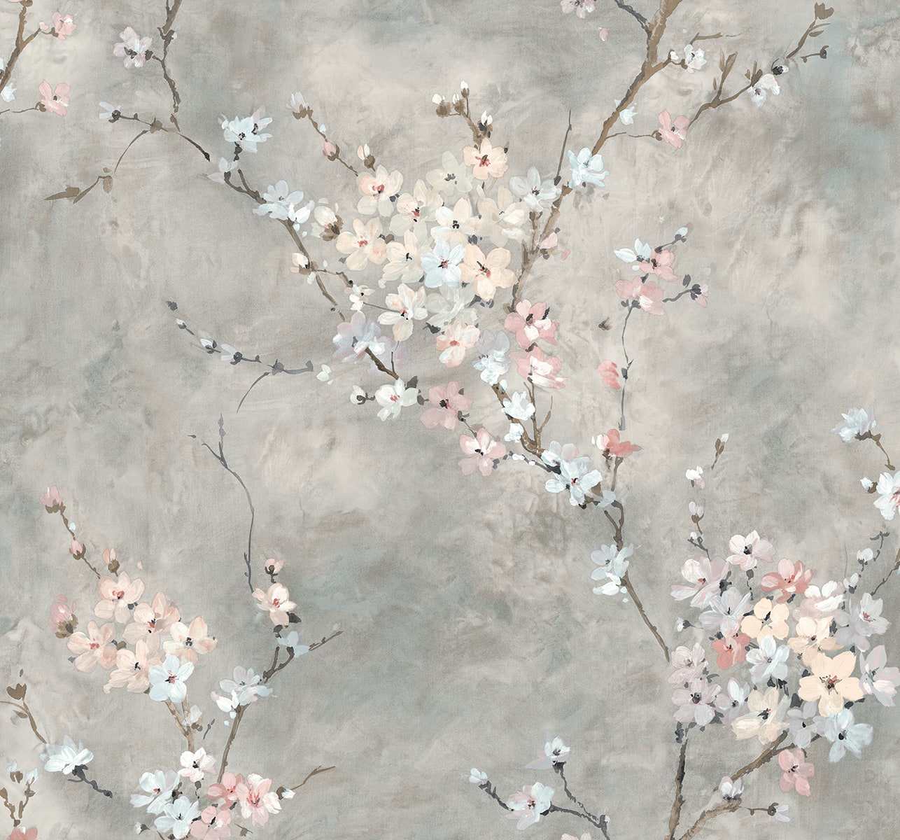 Harry & Grace Harry & Grace Peel and Stick Floral Blossom Floral Transitional Grey Satin Sidewall - HG11808