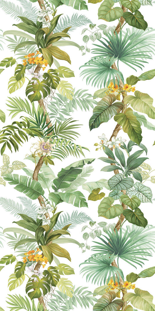 Harry & Grace Harry & Grace Peel and Stick Tropical Leaf Trail Mural Botanical Tropical Green Satin Sidewall - HG12304M