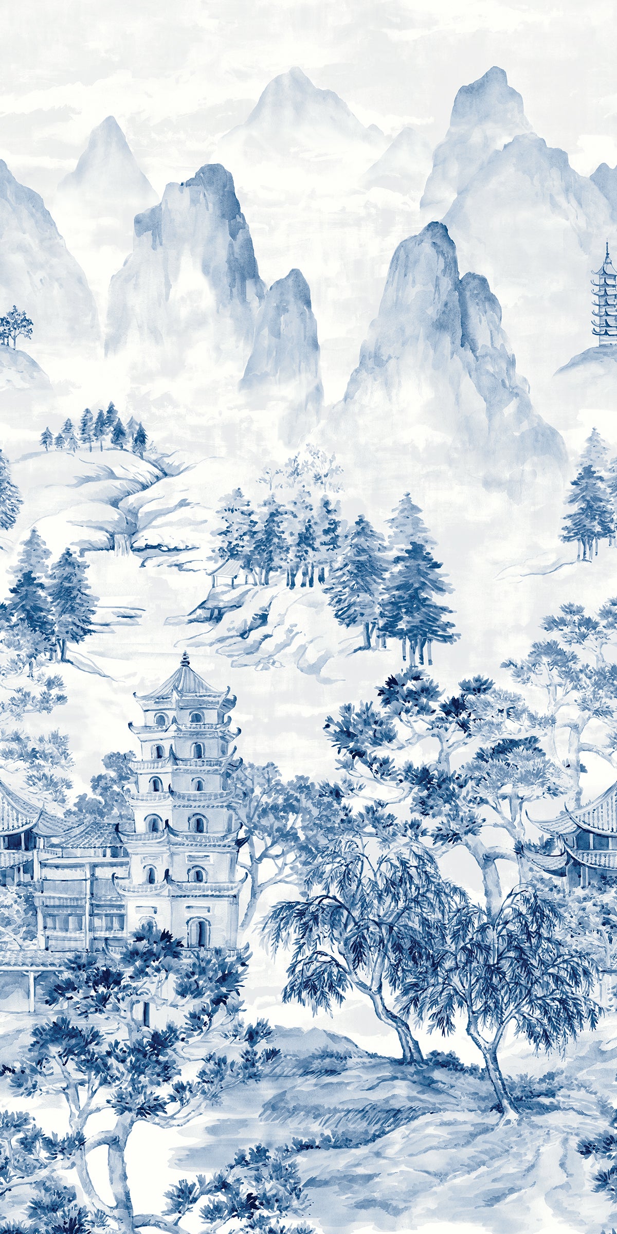 Harry & Grace Harry & Grace Peel and Stick Misty Mountain Scenic Mural Scenic Transitional Blue Satin Sidewall - HG12502M