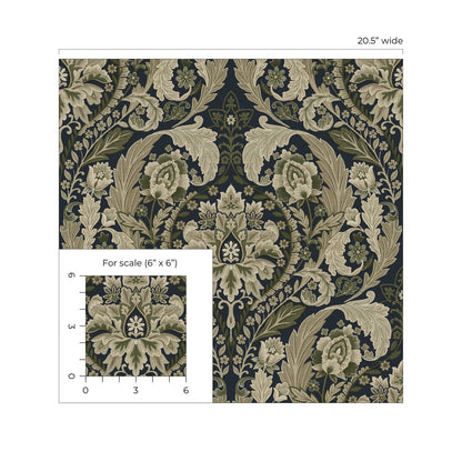 Harry & Grace  Thornton Vintage Damask Damask Traditional Blue   - HG12902