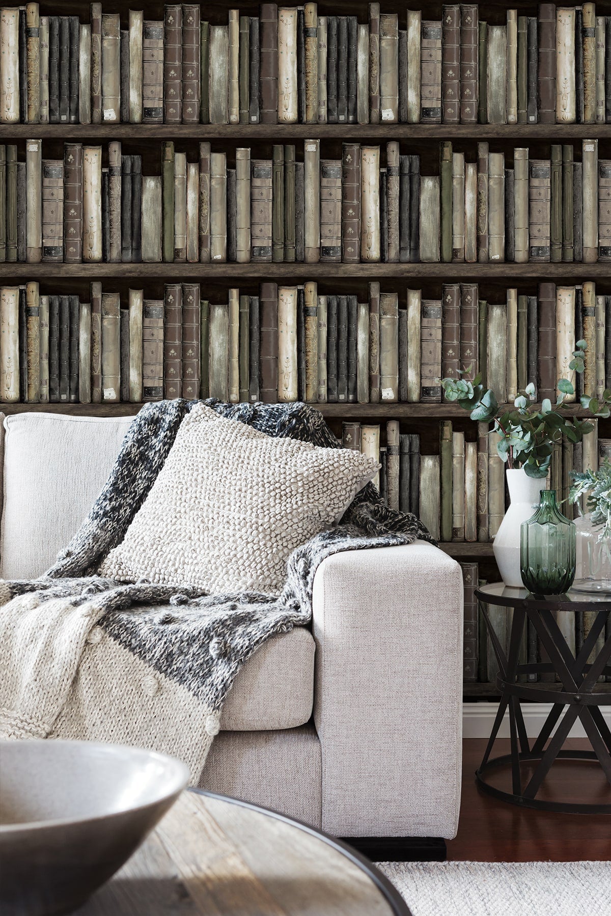 Harry & Grace  Faux Bookshelves Illustration Eclectic Brown   - HG13200