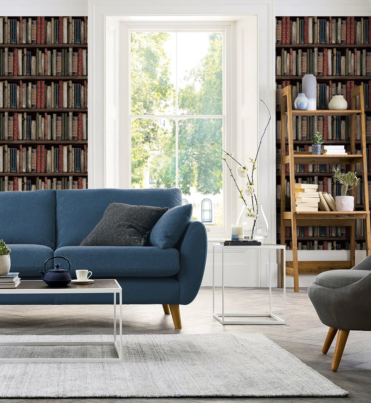 Harry & Grace  Faux Bookshelves Illustration Eclectic Multicolored   - HG13205