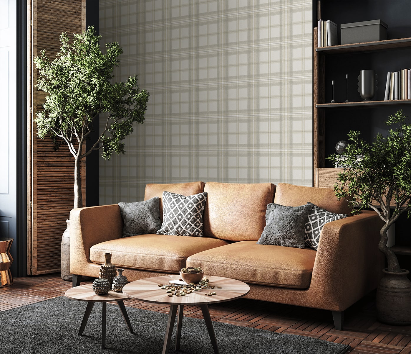 Harry & Grace  Herringbone Plaid Plaid Traditional Grey   - HG13705