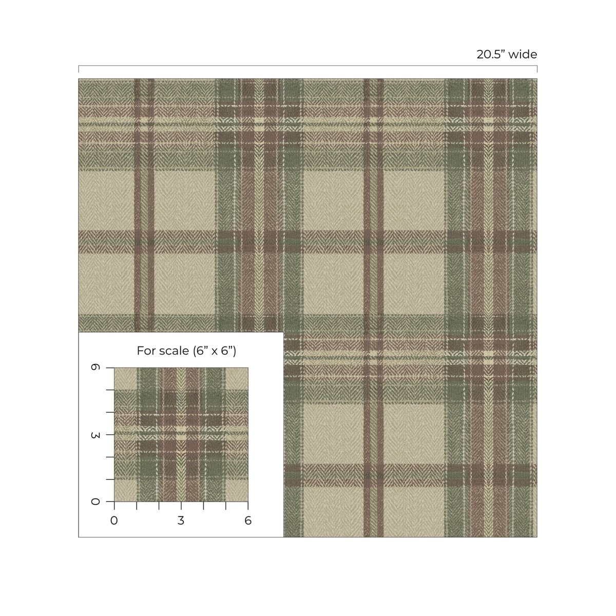 Harry & Grace HG13707 Herringbone Plaid peel‑and‑stick wallpaper in clay & sage — beige, tan, sage and soft green plaid pattern, ideal for accent walls, living rooms, or home offices