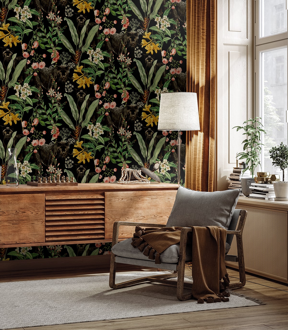 Harry & Grace  Panther Jungle Animal Print Contemporary Black   - HG13900