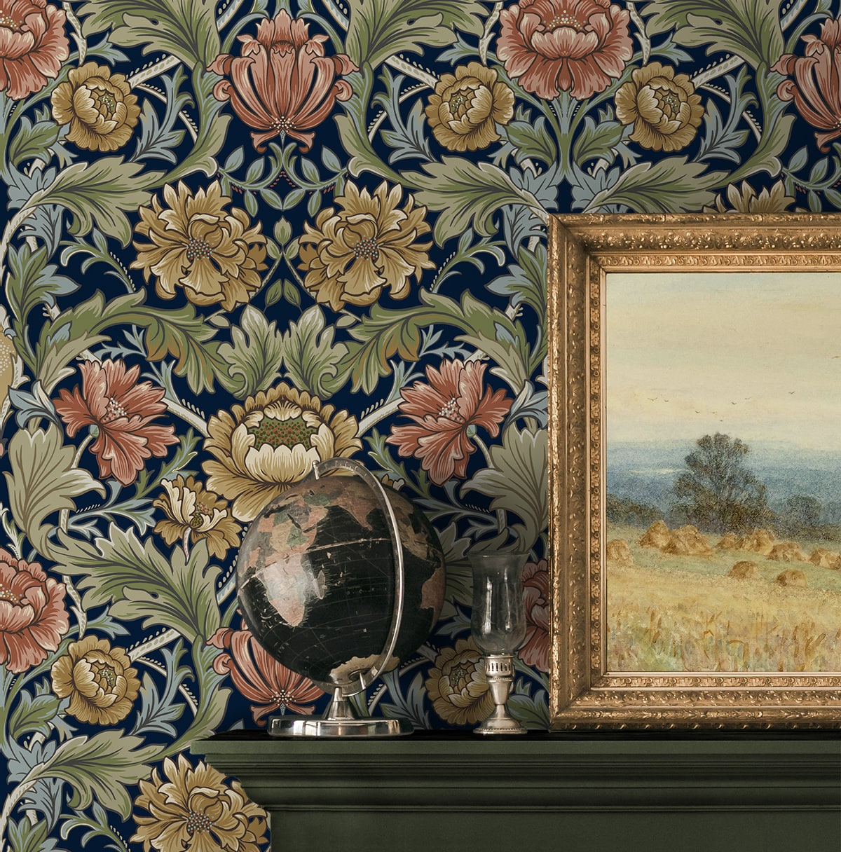 Harry & Grace  Acanthus Floral Cameo Floral Vintage Blue   - HG14002