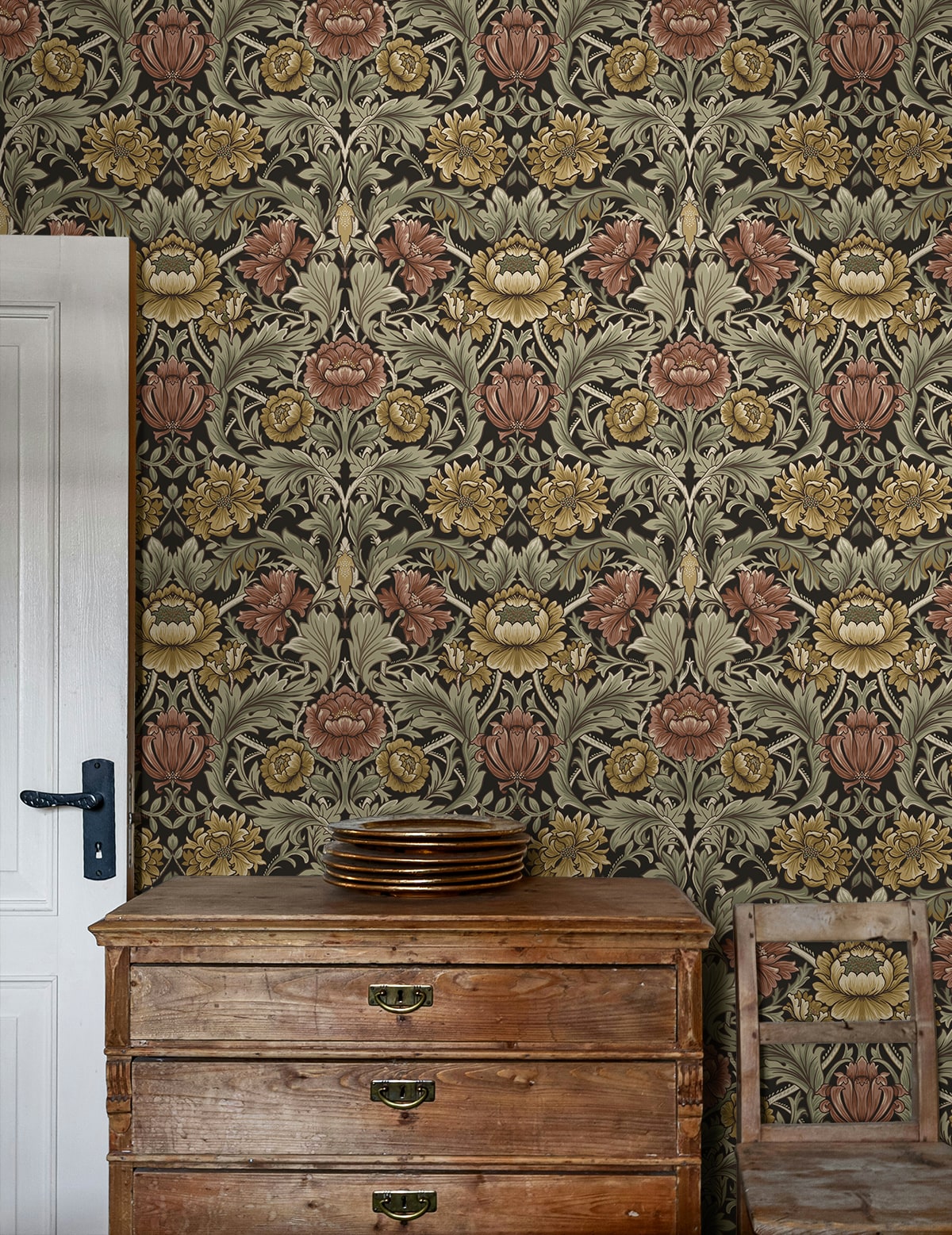 Harry & Grace  Acanthus Floral Cameo Floral Vintage Brown   - HG14006