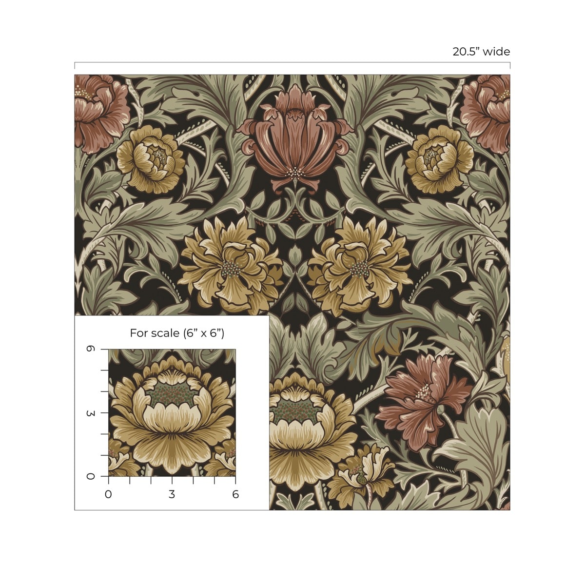 Harry & Grace  Acanthus Floral Cameo Floral Vintage Brown   - HG14006