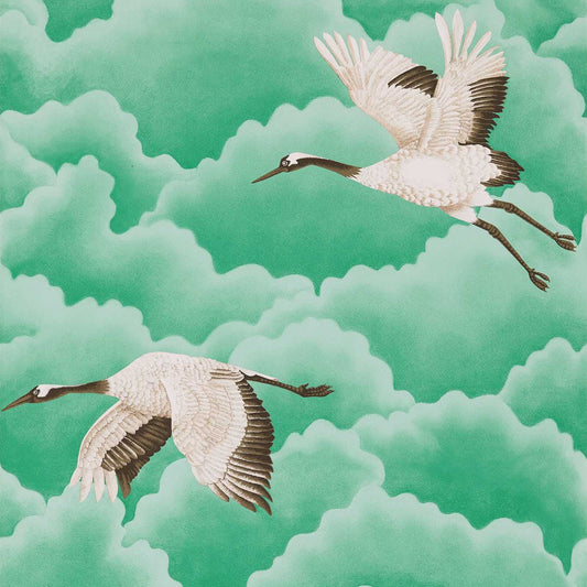 HARLEQUIN Cranes in Flight Wallpaper Other Emerald  Gravure Printed Wallpaper - HGAT111233
