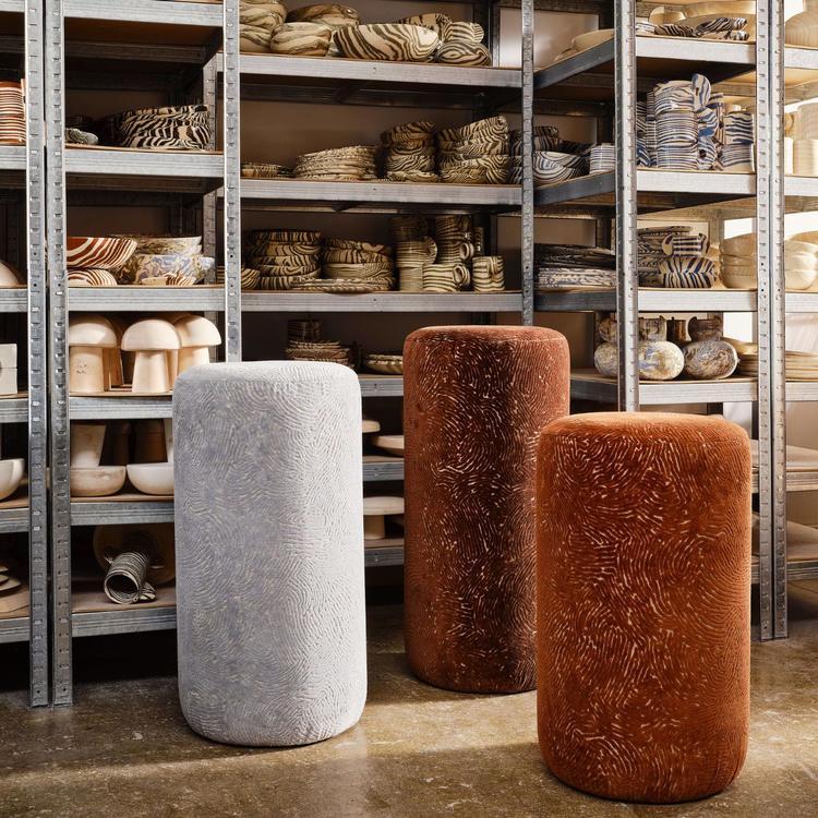 Harlequin Bonseki Aegean fabric showing sweeping abstract landscape-inspired motif in soft Aegean blue tones, premium upholstery width from the Henry Holland x Harlequin range.