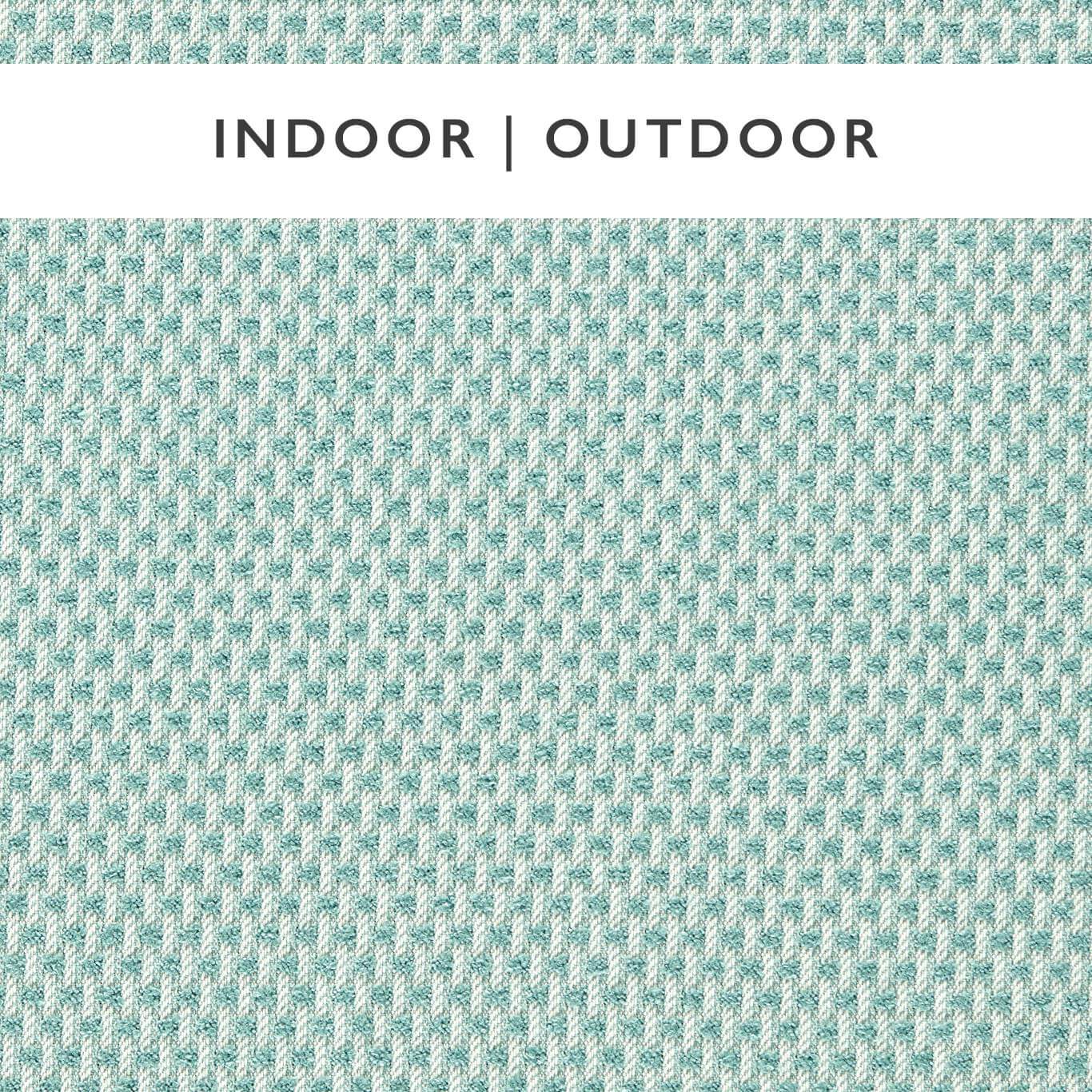 Geometric aqua and chalk fabric with a tight basket-weave texture.