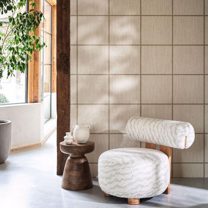 Ash/Taupe Gloss Wood Blocks wallpaper by Harlequin — faux‑wood veneer vertical panels in neutral taupe, elegant for modern interiors.