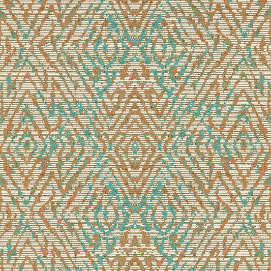 HARLEQUIN Hansha Wallpaper Geometric Paprika,Teal  Digital Printed Wallpaper - HKAW113213