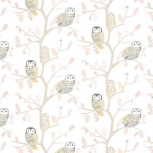HARLEQUIN Little Owls Wallpaper Leaves , Trees Powder  Gravure Printed Wallpaper - HLTF112628