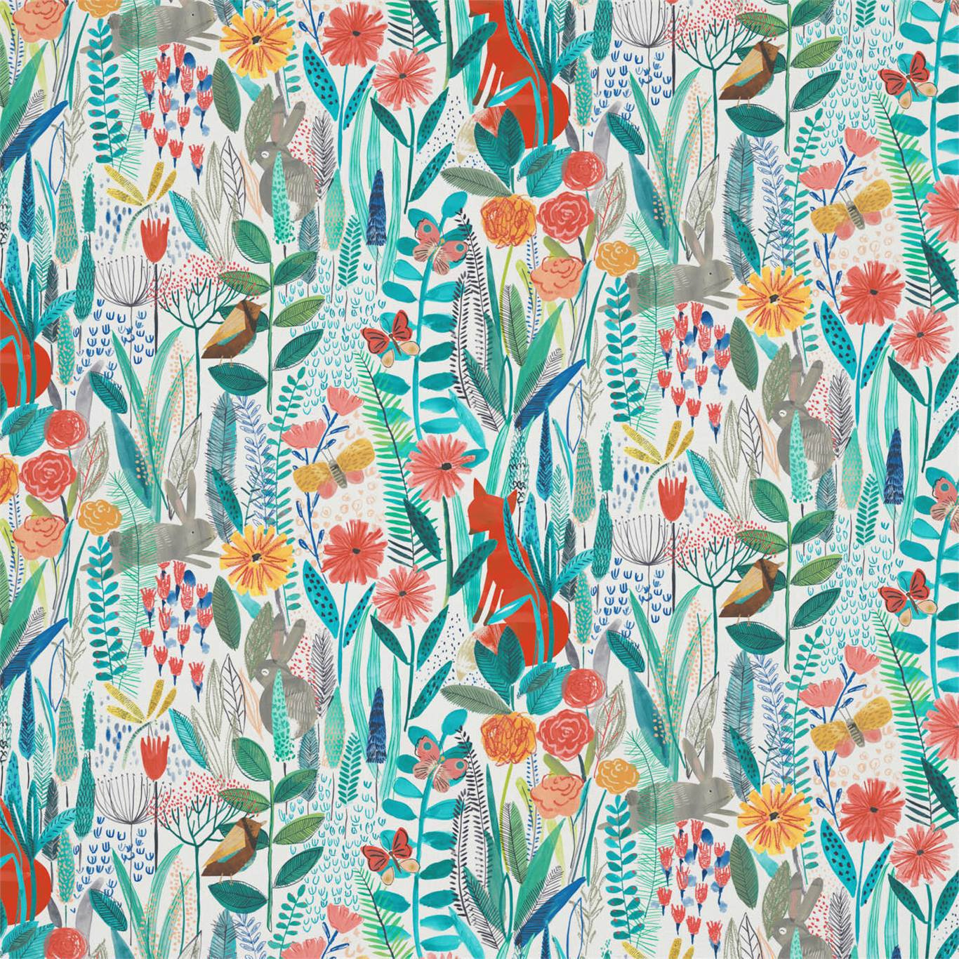 HARLEQUIN Hide And Seek Fabric Leaves , Trees Poppy,Marine,Ochre   - HLTF120938