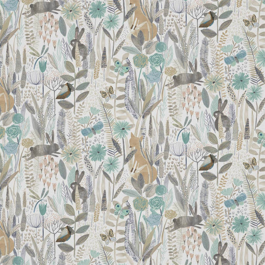 HARLEQUIN Hide And Seek Fabric Leaves , Trees Linen,Duck Egg,Stone   - HLTF120939