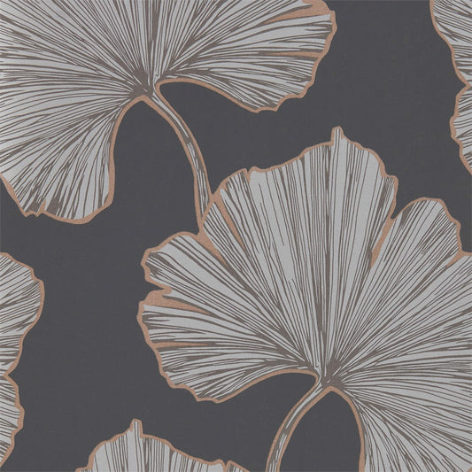 HARLEQUIN Azurea Wallpaper Leaves , Trees Ebony,Rose Gold  Rotary Printed Wallpaper - HLUT111713