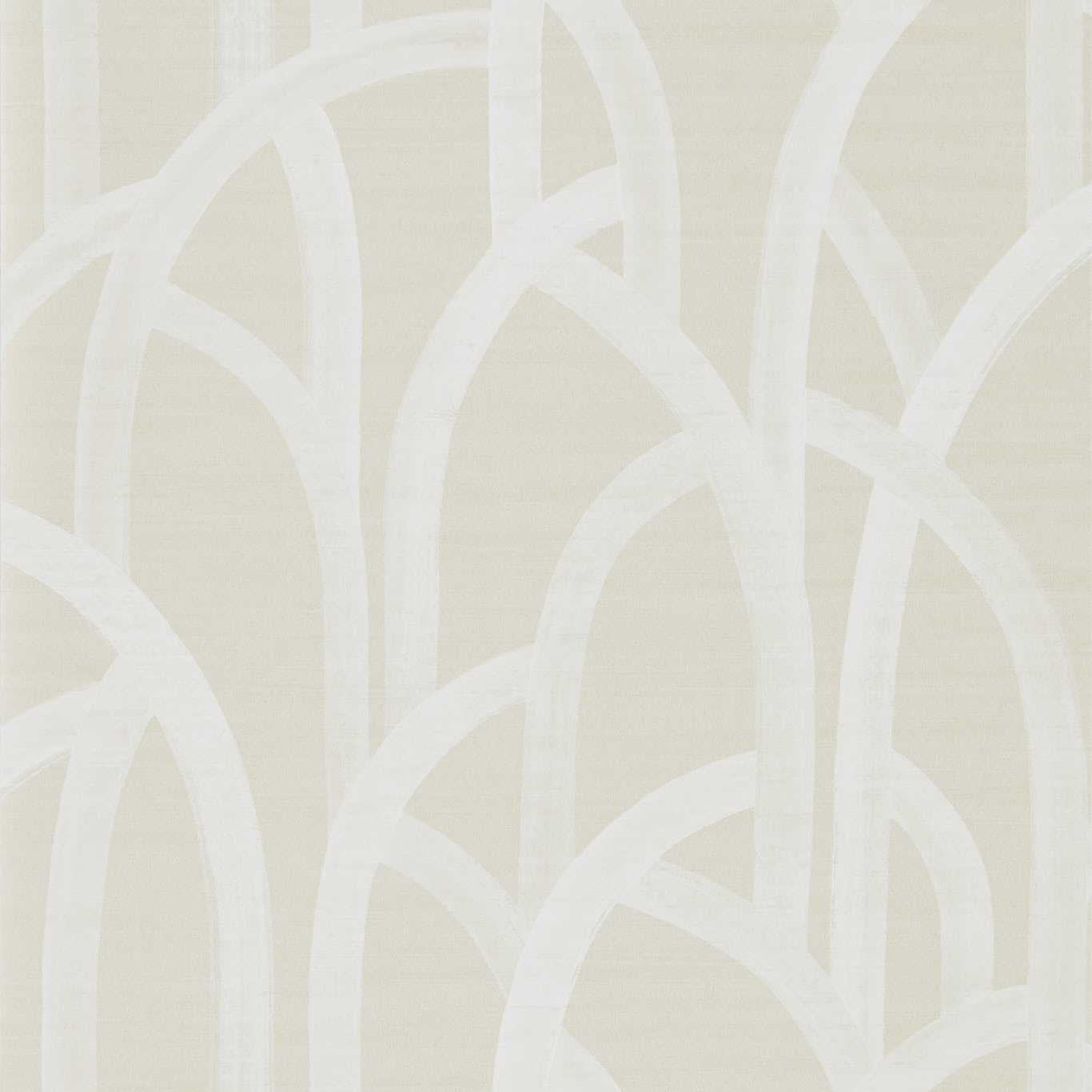 Cream wallcovering with white curved arches forming an airy overlapping geometric pattern.