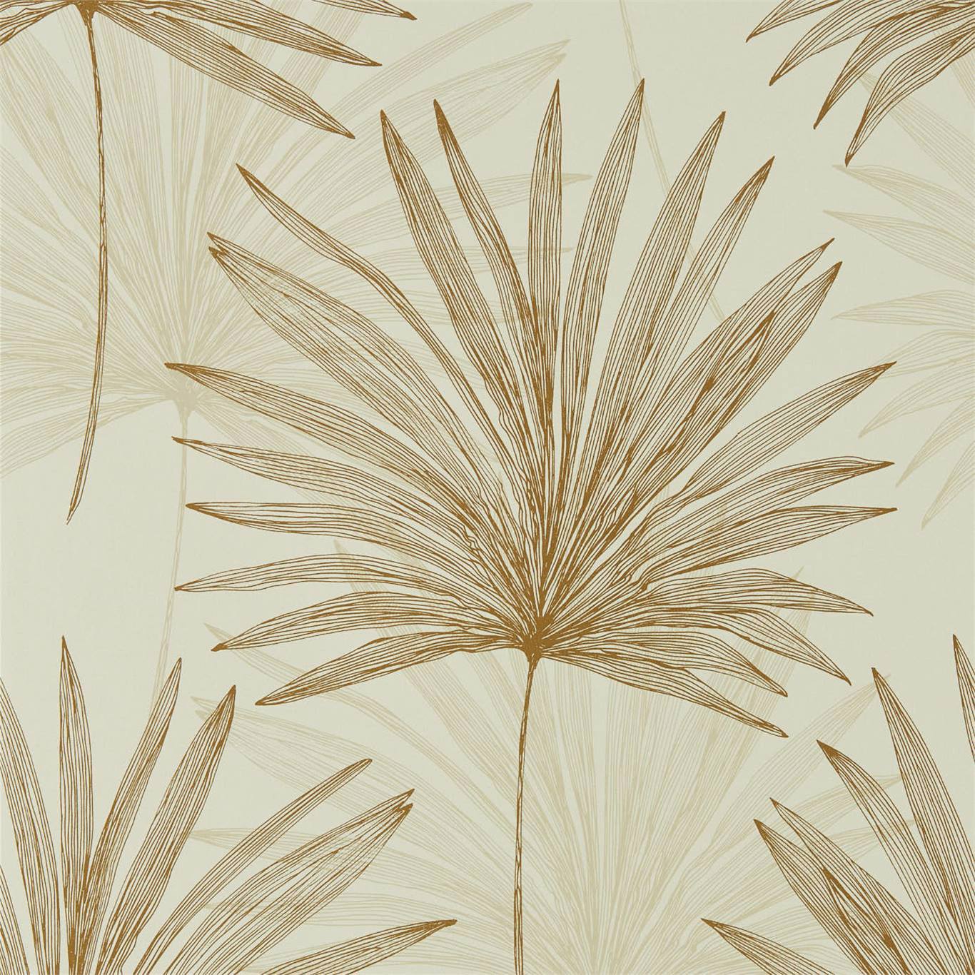 HARLEQUIN Mitende Wallpaper Leaves , Trees Oyster,Gold  Rotary Printed Wallpaper - HMIW112228